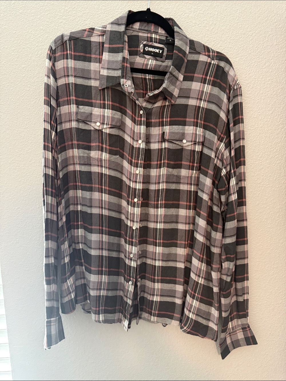 Hooey Gray and Pink Plaid Button-Down Shirt